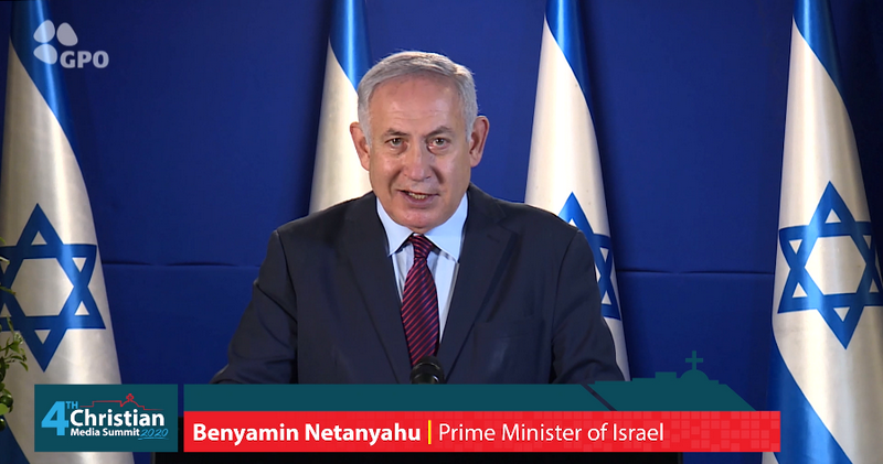 Prime Minister of Israel Benjamin Netanyahu gave a speech at fourth Christian Media Summit in Jerusalem, Israel, on October 18, 2020. 