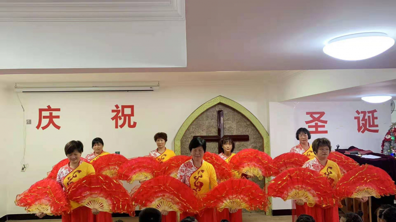 The thanksgiving dance team was performing program in Thanksgiving Church, in Zhangpu, Fujian Province on Sunday, December 13, 2020.