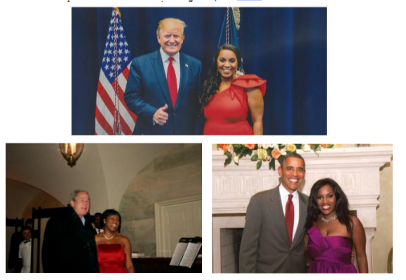 Mary is pictured with U.S Presidents of George W. Bush, Barack Obama and Donald Trump
