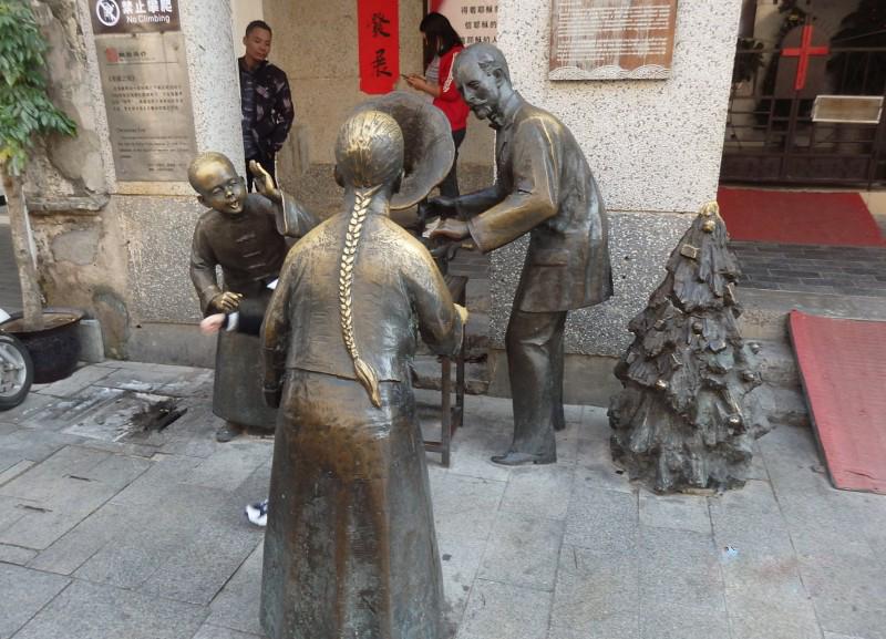 Christmas bronze statues in front of Beihai Church, Guangxi Zhuang Autonomous Region