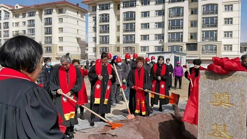 Local pastors laid the foundation stone of Manzhouli Church in Inner Mongolia on April 26, 2021. 