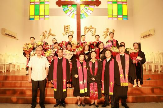 Fourteen ordained clergies and leaders of Hubei Provincial CC&TSPM took a group picture after an ordination ceremony in Thanksgiving Church in Wuhan, Hubei, on Sept 23, 2021.