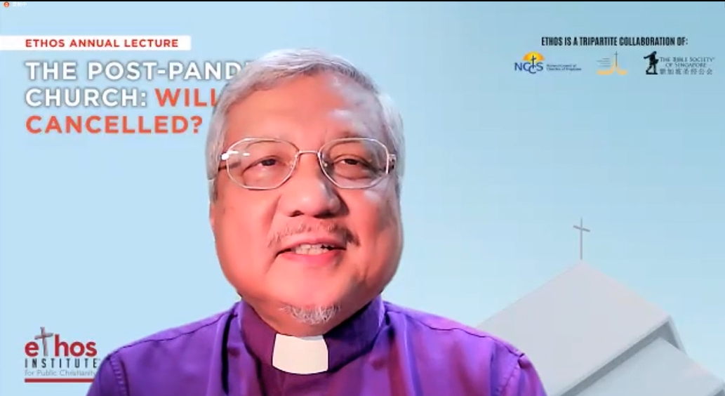 Singaporean Bishop Emeritus Dr Robert Solomon gave a virtual speech entitled “The Post-Pandemic Church: Will It be Cancelled?” on October 28, 2021. 