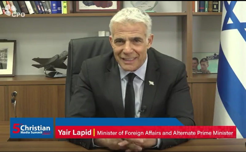 Yair Lapid, Israeli Minister of Foreign Affairs and Alternate Primer Minister, addressed to Christian journalists at the fifth Christian Media Summit in Jerusalem, Israel, on November 11, 2021. 