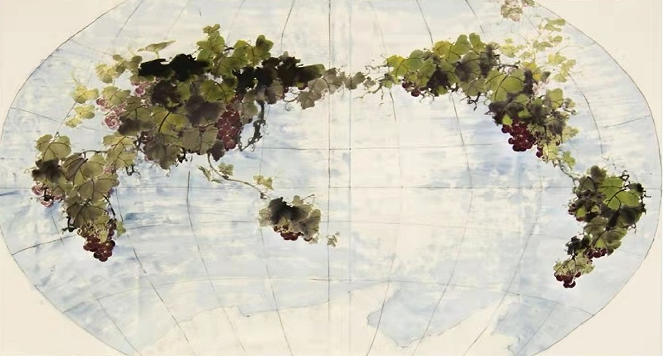 A Chinese painting named "Grapes of the World, the World of Grapes"