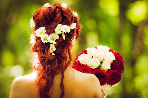 A woman with flowers