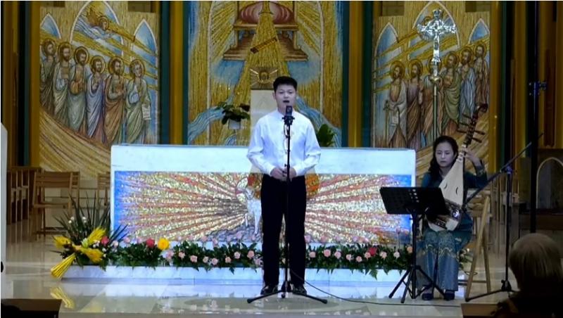 A man sang a solo song in a Catholic concert called “Chinese Church Music Since the Tang Dynasty” held in the Church of the Savior in Beijing on October 16, 2021.