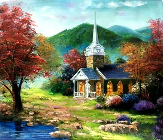 An oil painting of a church by Zhang Qiang 