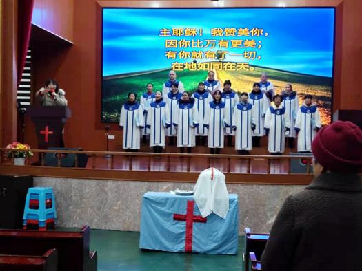 A choir sang a hymn during a Sunday communion service held in True God Church in Quankou Town, Fenghua District, Ningbo, Zhejiang, on February 13, 2022.