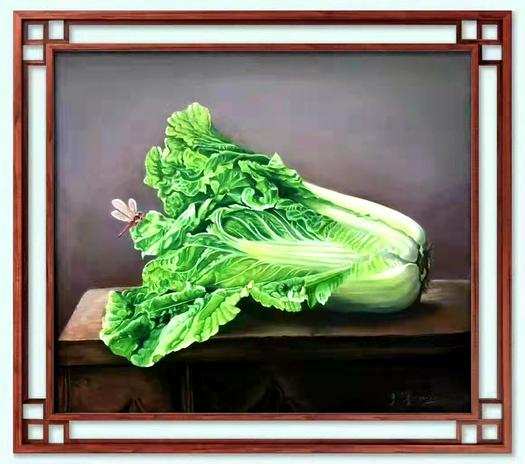 An oil painting of a cabbage by Zhang Qiang