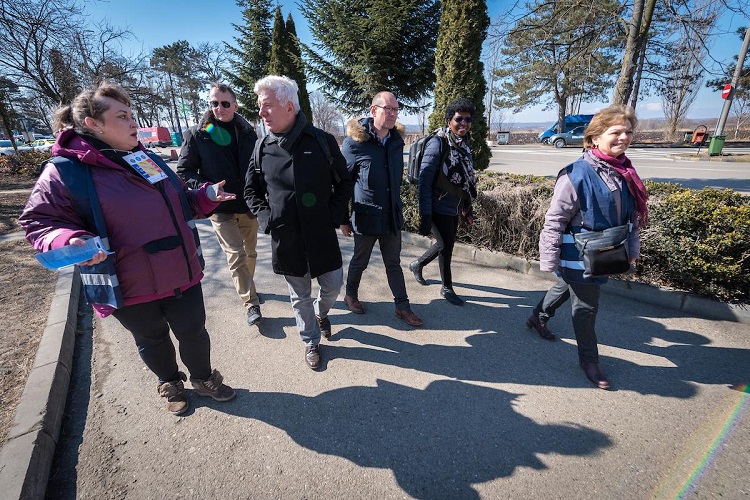 A delegation from the ACT Alliance and the World Council of Churches visit the Vama Siret border crossing, Romania in mid-March 2022. The Vama Siret border crossing connects northeast Romania with Ukraine.