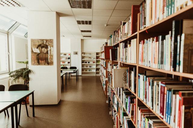 A row of shelves full of books