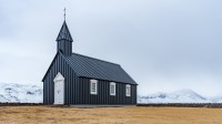 A church near the snowy mountains
