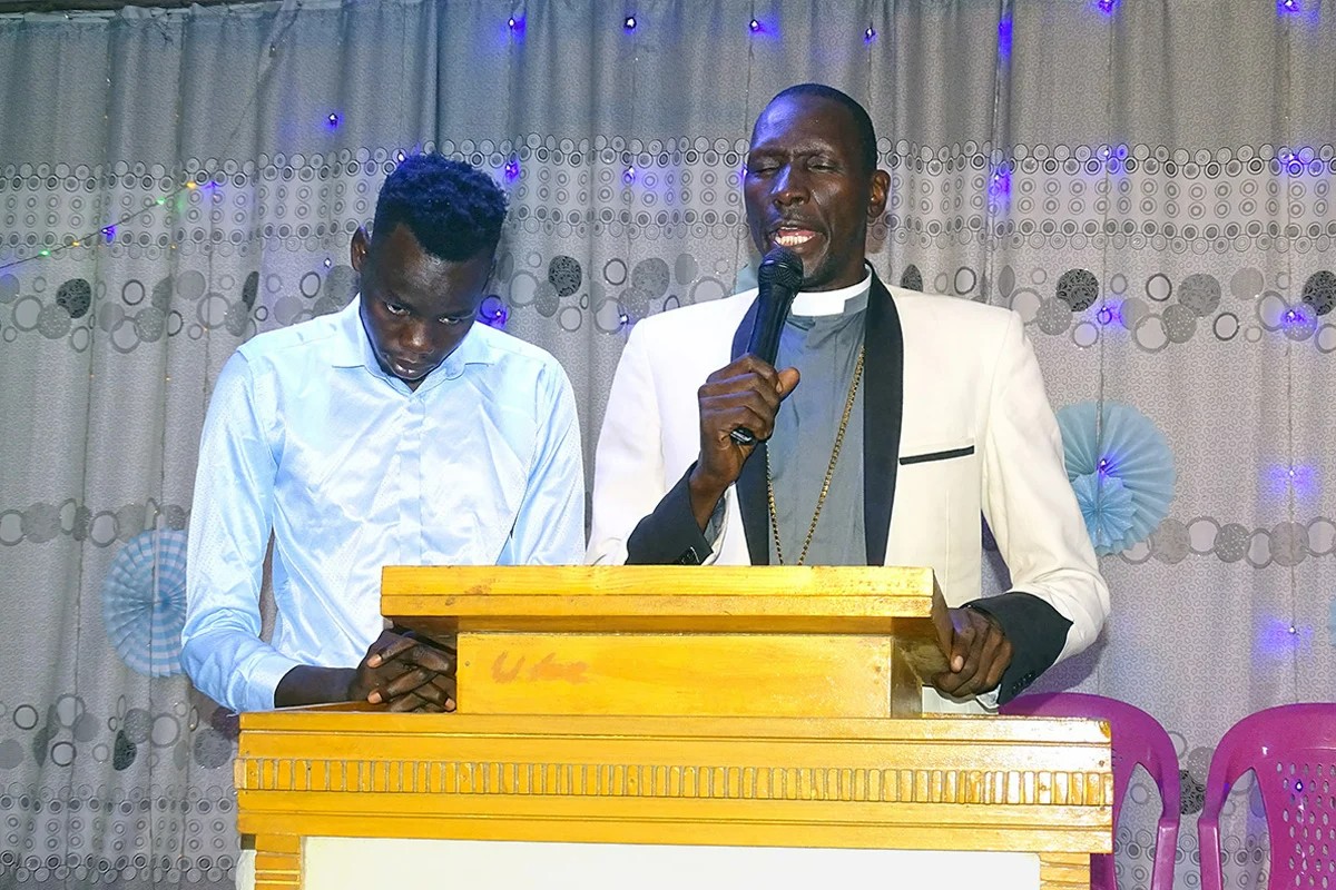 The Rev. Obang Olamo, senior pastor at Ethiopia United Methodist Church in Gambella, shares a sermon during Sunday worship service.