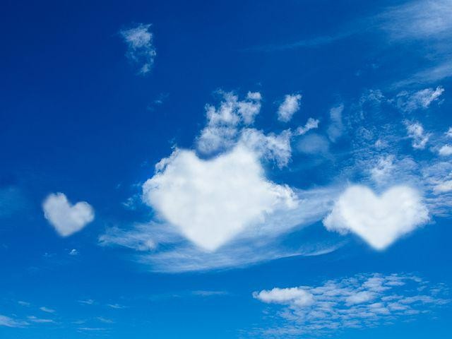 White clouds in the shape of heart on a blue sky