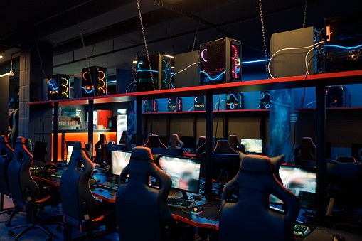  The inside of an Internet cafe