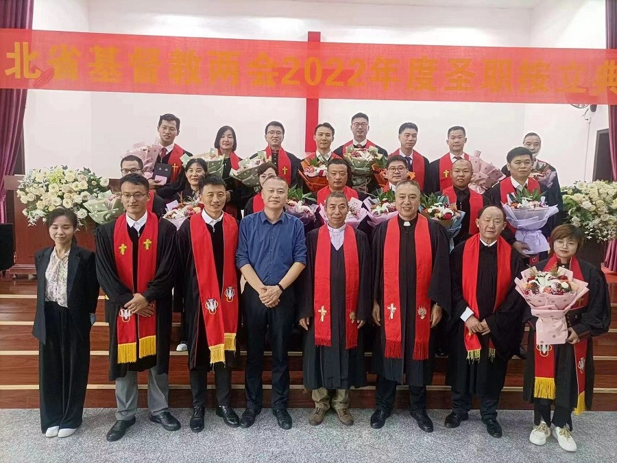 New pastors and church leaders took a group picture after an ordination ceremony held in Xiantao Church, Hubei, on September 23, 2022.