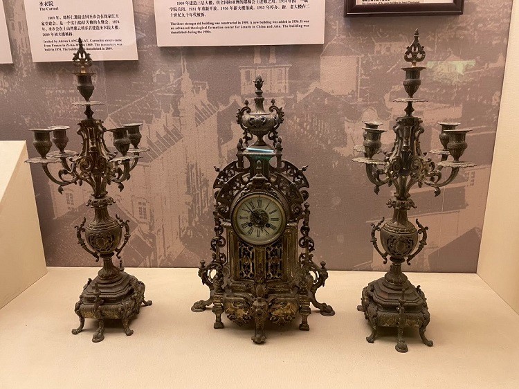 A bell tower and two candlesticks in Tushan Bay Museum, Shanghai