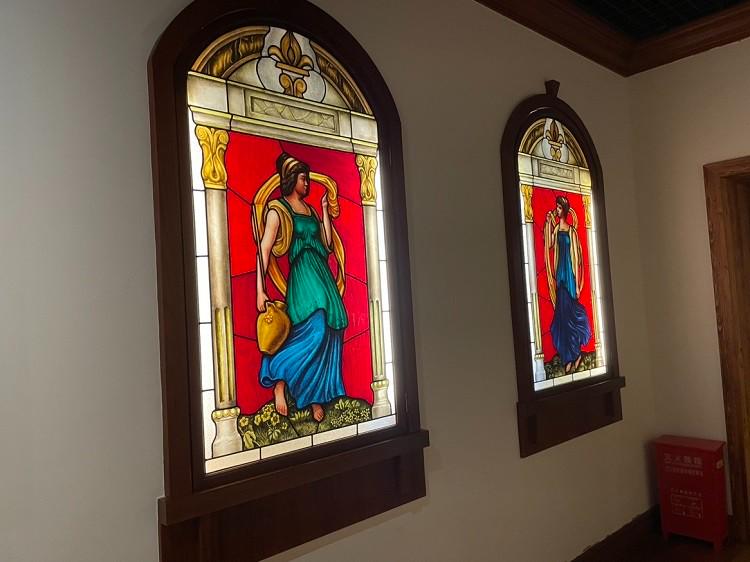Two stained glass windows on display in Tuwan Bay Museum, Shanghai