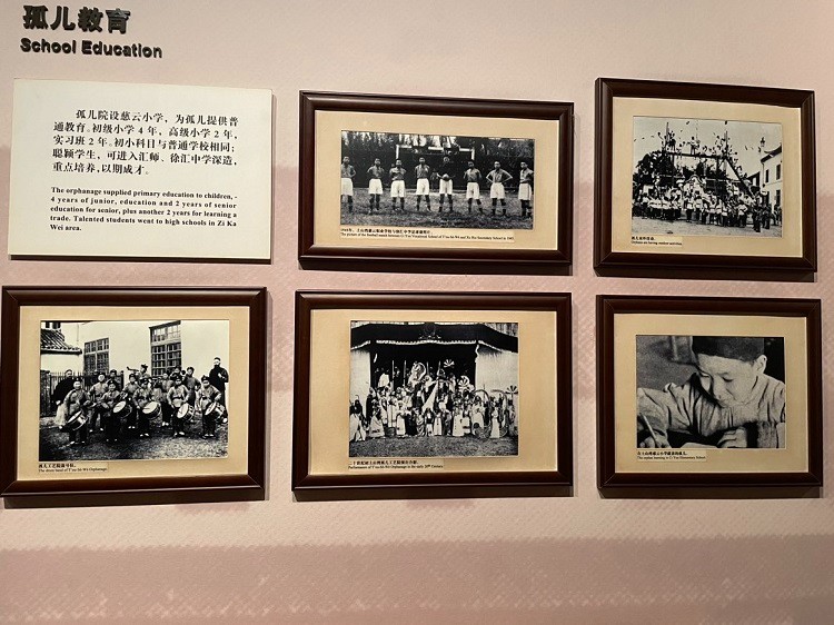 Five pictures hung in Tuwan Bay Museum, Shanghai, show the life of students in a primary school established by Tuwan Bay Orphanage.