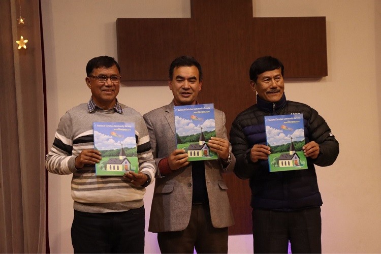 Survey Report, from the Left: Rev Om Prakash Subba (Chairman,NCS Nepal), Dr Krishnaman Shakya (Coordinator,NCCS) & Rev Hanok Tamang (Chairman,NCF Nepal).