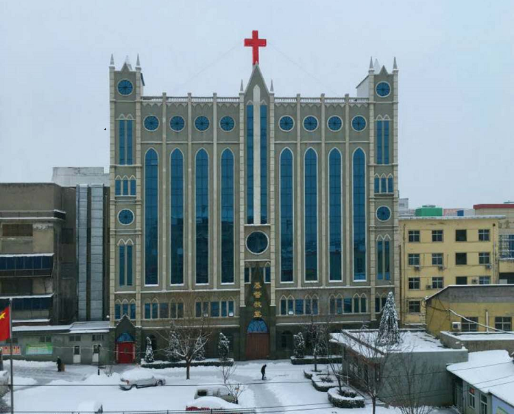 A picture of Jincheng Church in the snow in Shanxi 