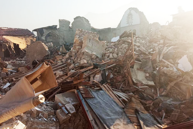 St. Peter and Paul Cathedral of Antioch, now Antakya, Hatay Province, Turkey, has been destroyed after a magnitude 7.8 struck northern Syria on February 6, 2023 and the subsequent aftershocks. 