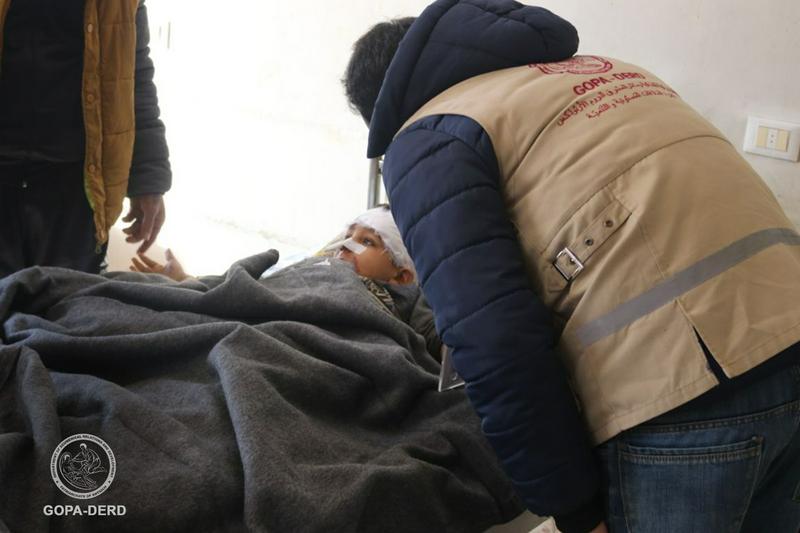 GOPA-DERD provided medical care to an injured child in northern Syria after the earthquake on February 6, 2023.