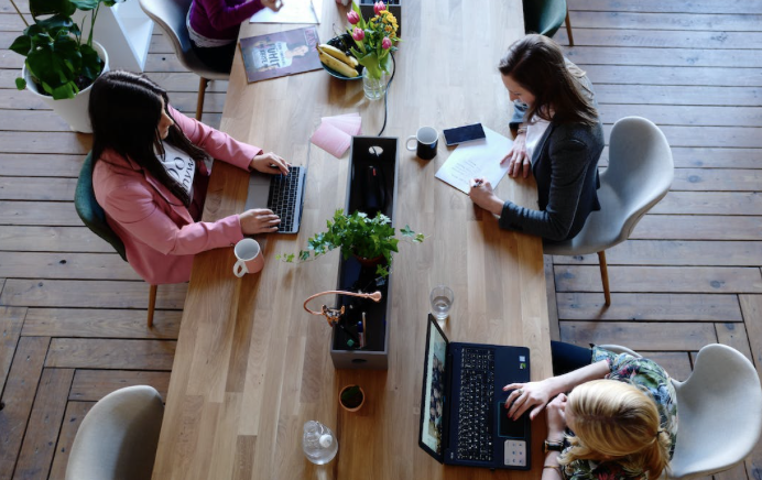 A picture of three women working