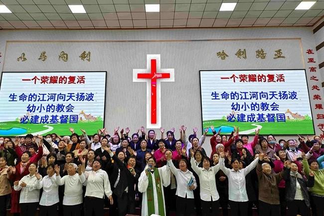 Church staff and believers took a group picture at the end of an Easter Sunday service at Changtu Church in Tieling City, Liaoning Province, on April 9, 2023.